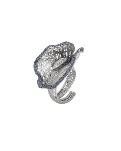 
Rhodium-plated ring with black glitter calla