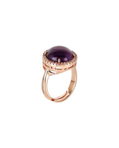 
Ring with flecked amethyst cabochon crystal and zircons