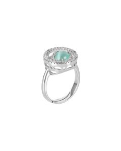 
Ring with zircons base and water green cabochon
