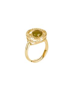 
Ring with zircon base and green olivine cabochon