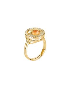 
Ring with zircon base and flecked orange cabochon