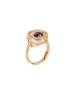 
Ring with zircon base and fleck amethyst cabochon