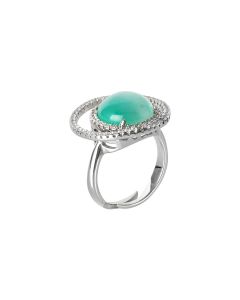 
Double base zircon ring and light blue flecked cabochon