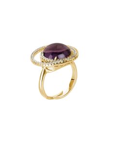
Double base zircon ring and fleck amethyst cabochon