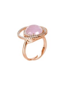 
Double base zircon ring and light pink cabochon