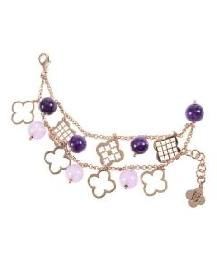 Double Bracelet plated wire pink gold with natural pearls and decorative motifs to cross