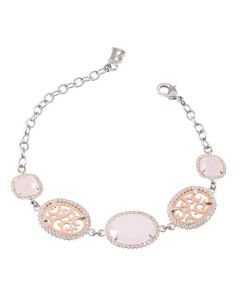 Bracelet with decorations arabesques, zircons and crystals briolette pink