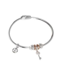 Bracelet with charm in zircons in the form of a key