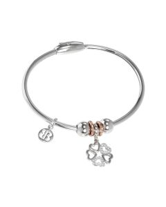Bracelet with charm in zircons in the form of a four-leaf clover