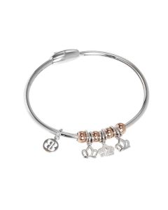 Bracelet with smooth charms and zircons in the shape of a crown