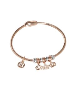 Plated Bracelet pink gold with smooth charms and zircons in the shape of a crown