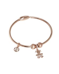 Plated Bracelet pink gold with charm in the shape of a girl in zircons