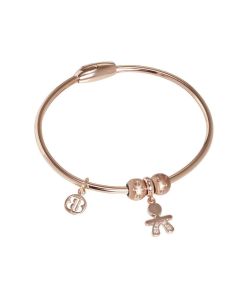 Plated Bracelet pink gold with charm in the shape of a kid in zircons