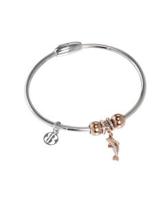 Bracelet with charm Gold plated pink zircons dolphin shaped