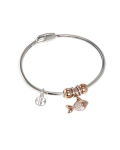 Bracelet with charm Gold plated pink zircons in the shape of a fish