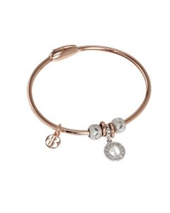 Plated Bracelet pink gold with charm in the shape of a penny and zircons