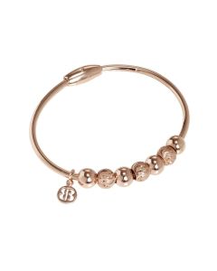 Plated Bracelet pink gold with smooth balls and diamond wave effect