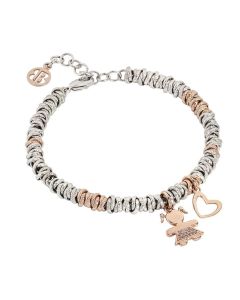 Bracelet bicolor with baby with zircons and plated pink heart