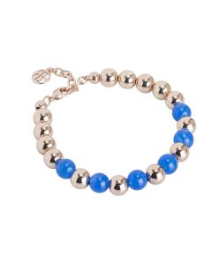 Golden Bracelet with blue agate and smooth balls