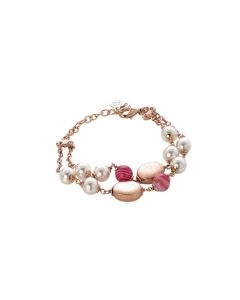Bracelet double thread with Swarovski beads white and agata fuchsia