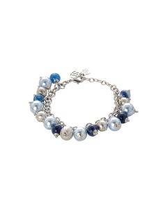 Bracciale con perle Swarovski light blue, agata mix blue e sfere graffiate