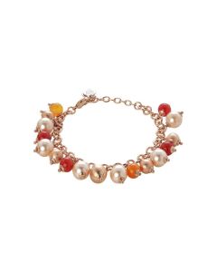 Bracelet with agate orange, Swarovski beads peach and balls scratched
