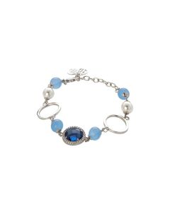 Bracelet with agata light blue, Swarovski beads and zircons