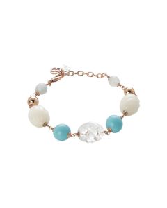 Bracelet with loops of turquoise, agata white and rock crystal torchon