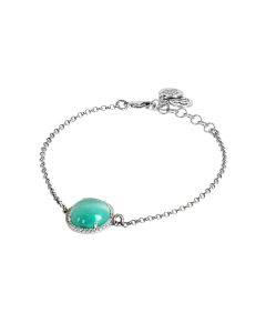 
Bracelet with water green cabochon, flecked with cubic zirconia
