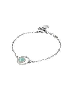 
Bracelet with double cubic zirconia base and aqua green cabochon