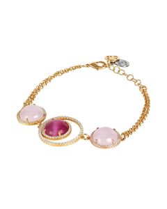 
Bracelet with cubic zirconia decoration and fuchsia and pink cabochon