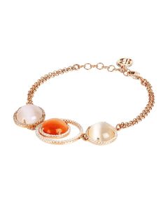 
Bracelet with cubic zirconia and orange and beige cabochons