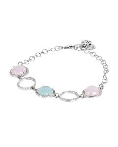 
Bracelet with cubic zirconia elements and pink and light blue cabochons