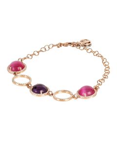 
Bracelet with cubic zirconia elements and fuchsia and amethyst cabochons