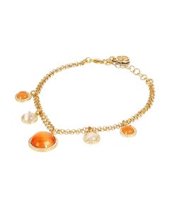 
Double strand bracelet with orange and beige pendant cabochons with zircons