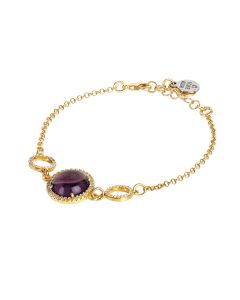 
Bracelet with cubic zirconia and central amethyst cabochon flecked