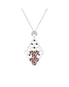 Long necklace rhodium plated with a pendant from the decoration scales