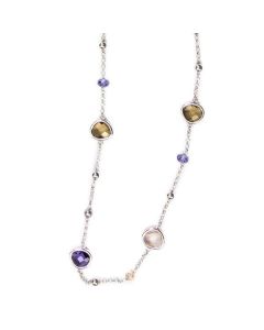 Long necklace rhodium plated with crystals briolette