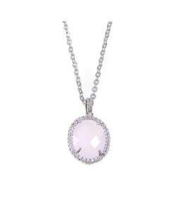 Necklace with crystal pendant briolette pink and zircons