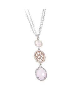Necklace with a pendant from reason arabesque, zircons and crystals briolette pink