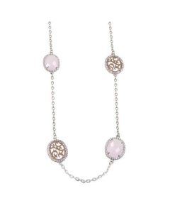 Long necklace with crystals briolette pink and zircons