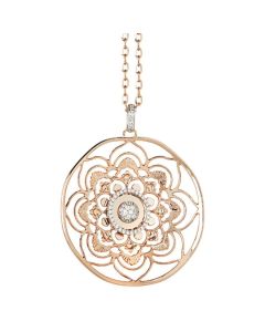 Pink necklace with pendant mandala and zircons