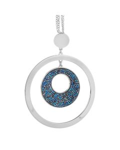 Necklace Pendant with concentric in Swarovski crystal rock bermuda blue