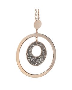 Pink Necklace Pendant with concentric and Swarovski crystal rock
