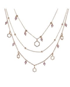 Necklace multiwire pink with hexagons zirconates and Swarovski ametist light