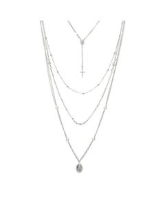 Collana multifilo con elementi sacri, perle e zirconi