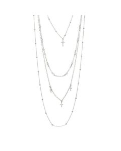 Multi-strand Necklace with cross pendant and set zircons