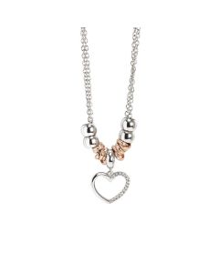 Rhodium plated necklace with a pendant in the heart and zircons
