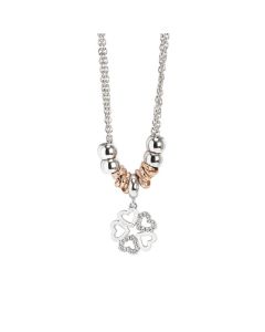 Rhodium plated Necklace Pendant with four-leaf clover and zircons