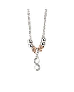 Rhodium plated necklace with a pendant in the shape of infinity and zircons
